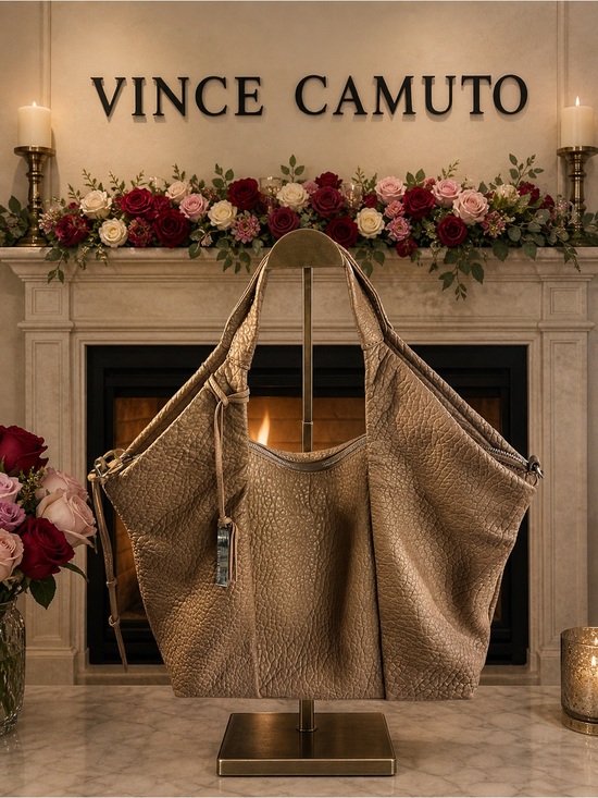 Vince Camuto Handbags - Vince Camuto Metallic Taupe Pebbled Leather Shoulder Tote